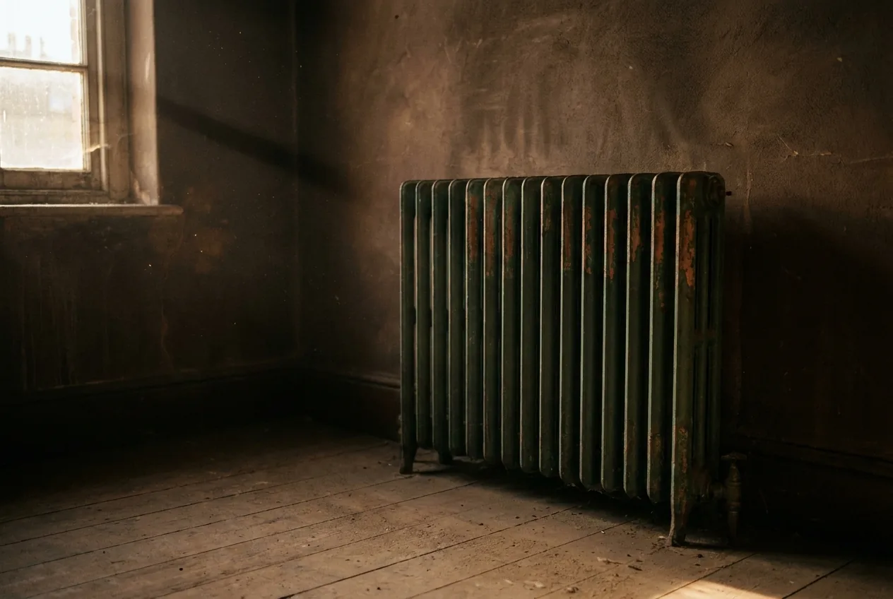 Radiateur fonte à colonnes, avant dépose et remplacement.